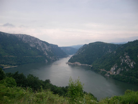 Narrowest point of the Kazan gorge, the so called Iron Gates of the Danube river between Serbia and Romania